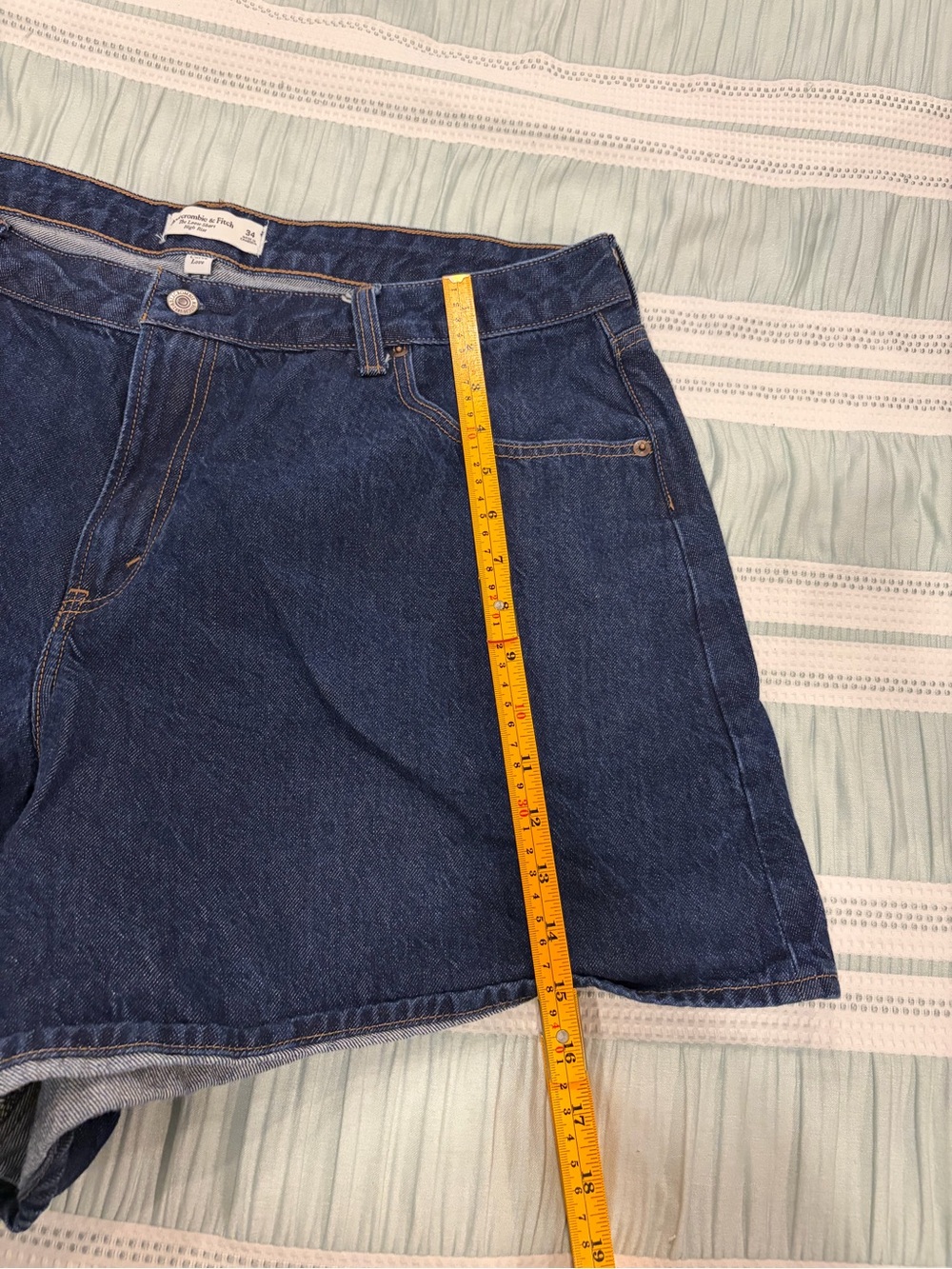 Abercrombie & Fitch High-Rise Dark Blue Denim Women's Shorts - Picture 6 of 8